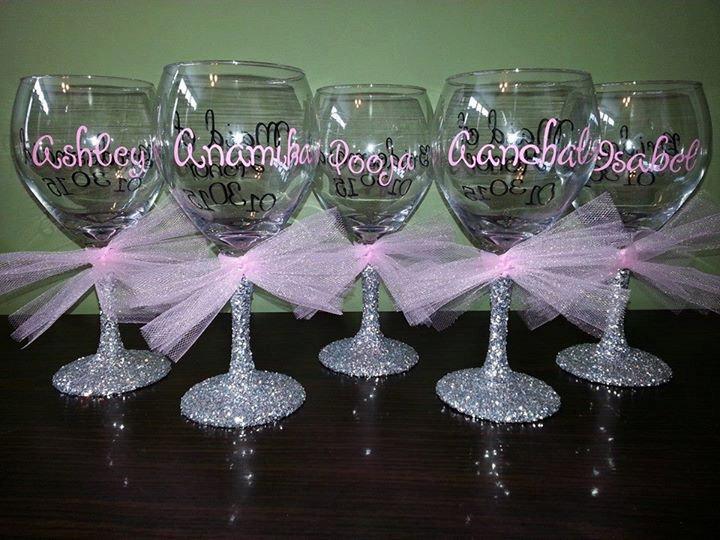 Mariage - Bridesmaid Glitter Stemmed Wine Glasses; Bride and Groom Glasses, Bridesmaids, Mothers of Bride/Groom, Personal Attendants; Wedding Presents