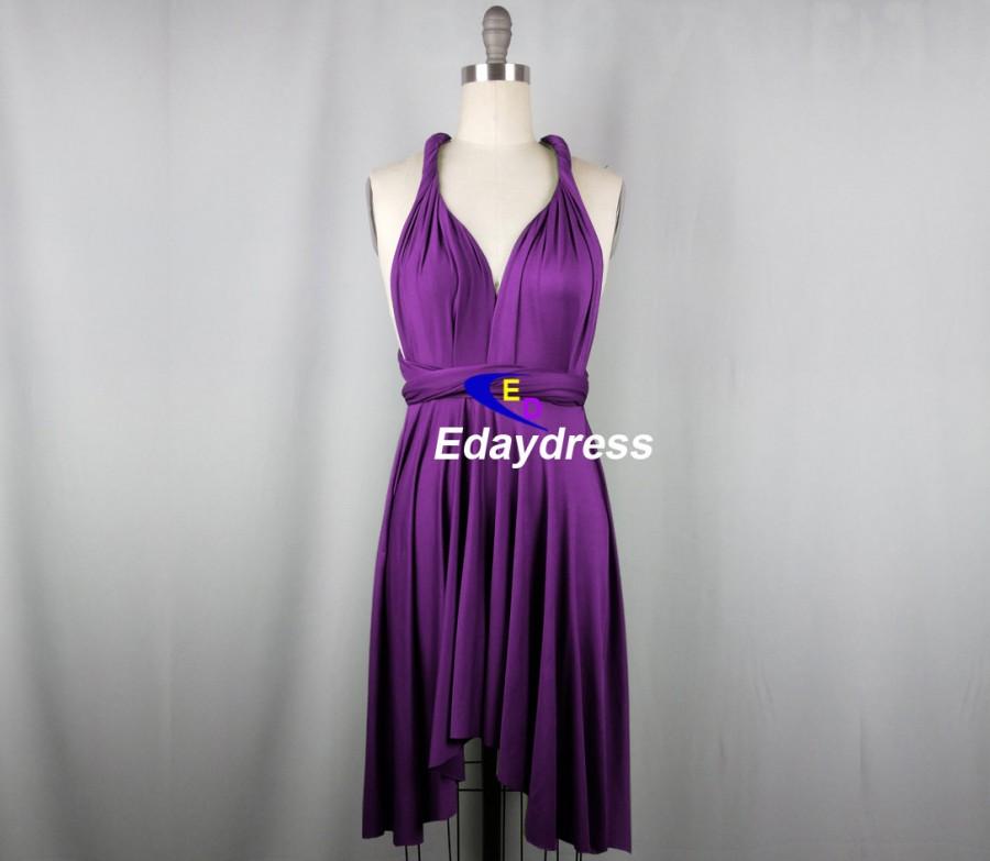 Mariage - Summer Multi Way Bridesmaid Dress Infinity Dress Eggplant Dark Purple Short Knee Length Wrap Convertible Dress Wedding Dress Evening Dresses