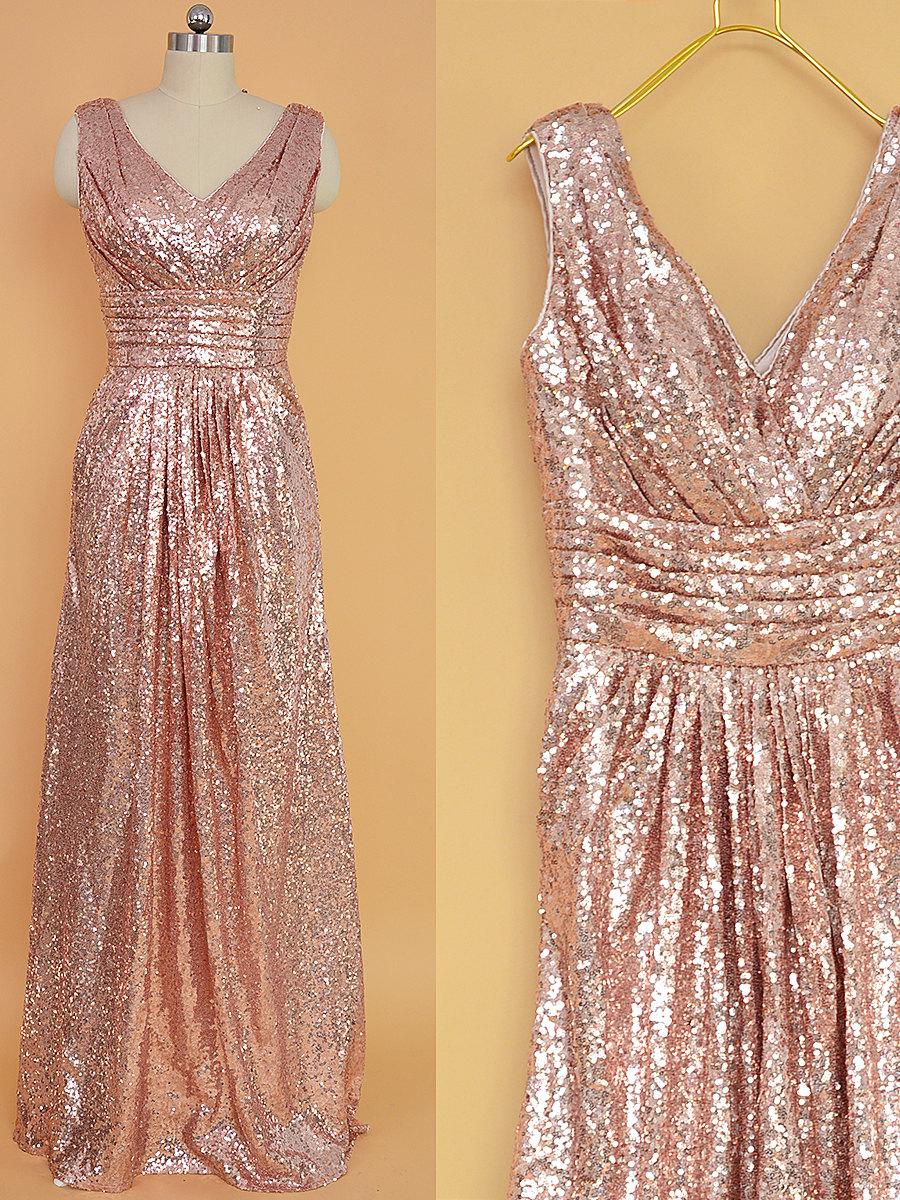 زفاف - Sequin Bridesmaid Dress Rose Gold/ Long Sequins Prom Dresses/ Floor Length Bridesmaid dresses, Sequin Evening Dress