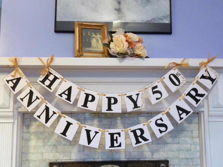 Свадьба - Happy Anniversary Banner Silver Anniversary Party Prop Golden Anniversary Decoration 25th or 40th or 50th You Pick the Colors