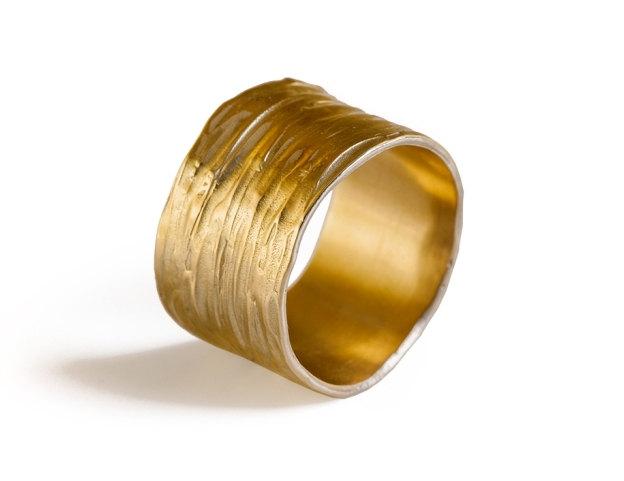 زفاف - Wedding Band, Wide Gold Wedding Band, 14K  Solid Gold Wave Wedding Ring.