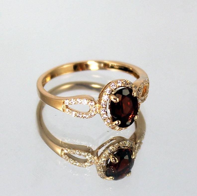 Wedding - Garnet ring, 14k gold ring, Gemstone ring, Garnet ring gold, Halo ring, Gold halo ring, Woman gold ring, Promise gold ring