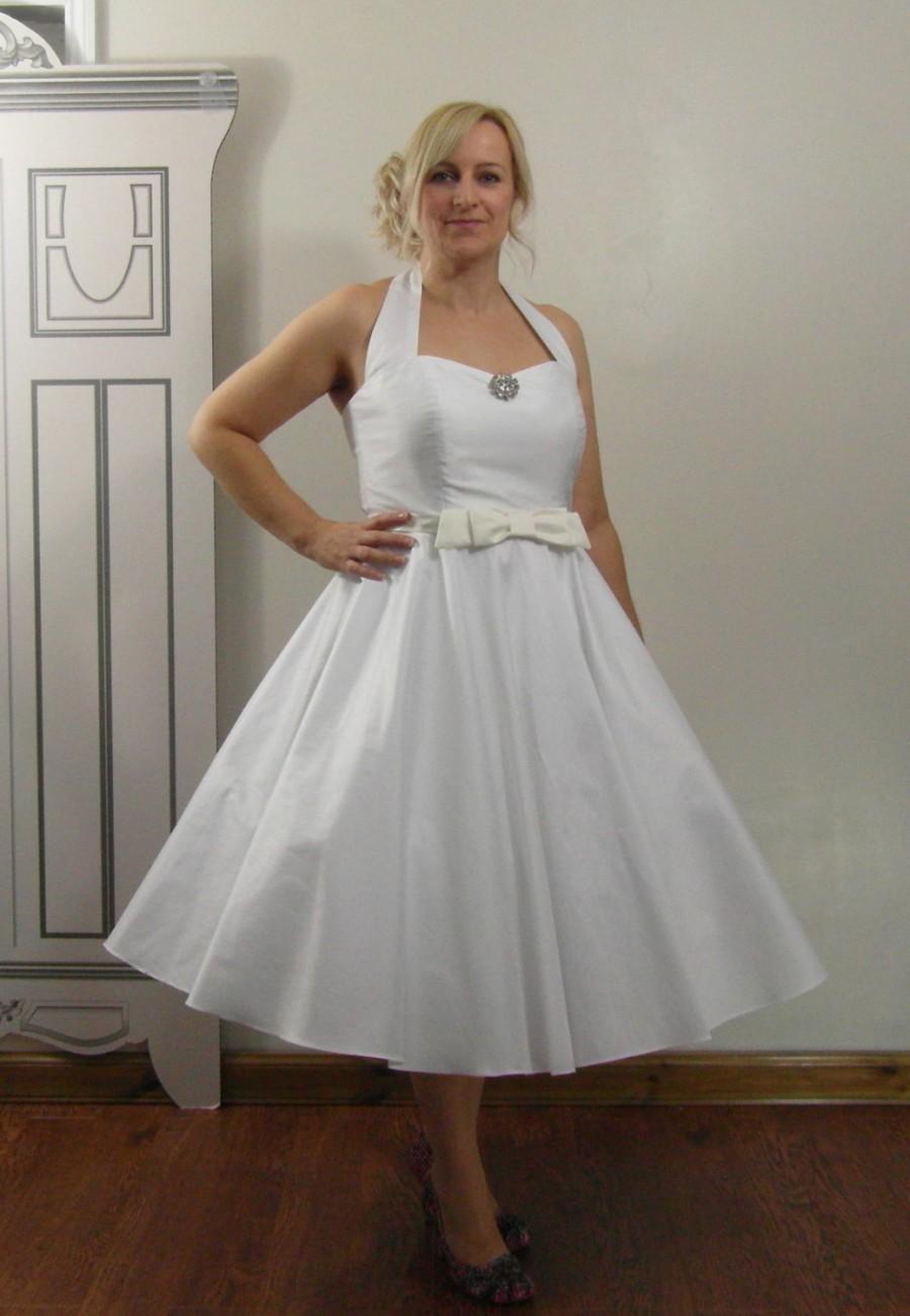 Hochzeit - The Mary-Jane tea length halter neck rockabilly wedding dress