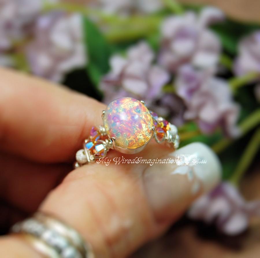 Hochzeit - Pink Opal Vintage West German Glass Ring Handmade Original Design Fine Jewelry October Birthstone