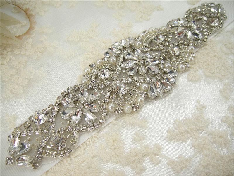 Wedding - SALE Rhinestone applique, Diamante Applique, crystal applique for Bridal Sash, Bridal Applique, wedding applique, Gatsby Style, Wedding belt