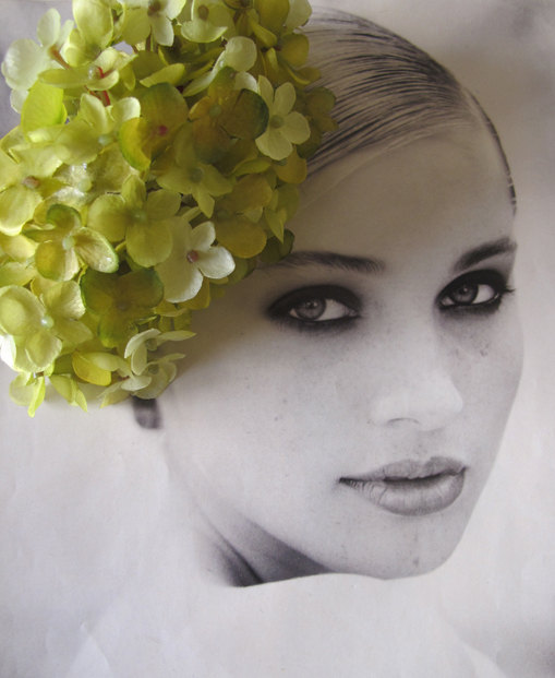 زفاف - Lime Green Hydrangea Hair Flower Comb -Weddings-