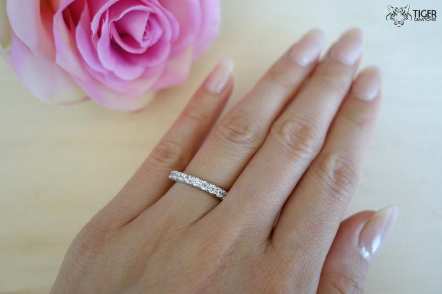 Wedding - 10 Stone Anniversary Ring, Half Eternity Wedding Band, 2/3 ct Man Made Diamond Simulants, Engagement Ring, Promise Ring, Sterling Silver