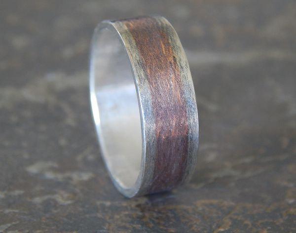 زفاف - RUSTIC TEXTURED Silver & Copper 6.5mm // Men's Wedding Ring // Women's Wedding Ring // Men's Wedding Band // Women's Wedding Band // Unique
