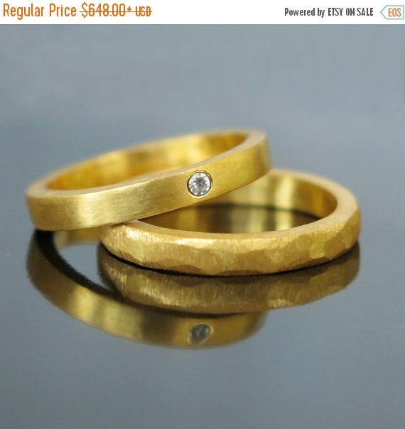 Mariage - 20% sale His and hers wedding ring set, Diamond engagement ring set , Modern Wedding bands, Diamond ring set, Thin gold band, Couple wedding