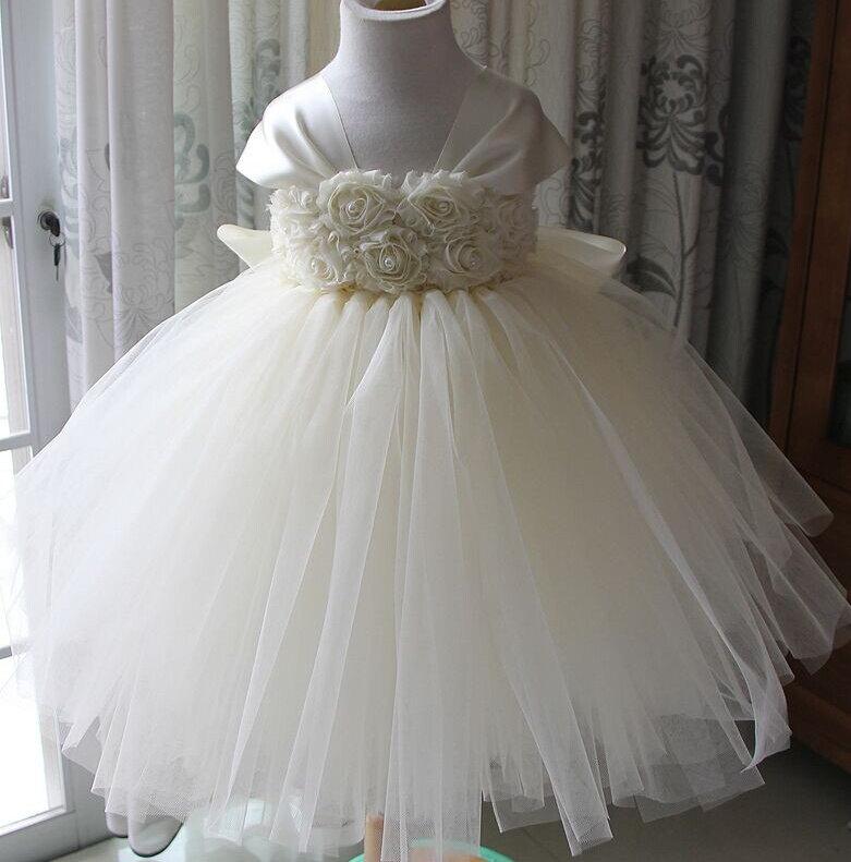 Wedding - Cap Sleeve Ivory Flower Girl Dress Girl Tutu Dress Shabby Flowers Dress Tulle Dress Wedding Dress Birthday Dress Toddler Tutu Dress