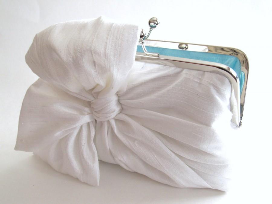 زفاف - SALE Silk Bow Ivory Clutch,Bridal Accessories,Bridal Clutch,Bridesmaid Clutch,Clutch Purse,Something Blue
