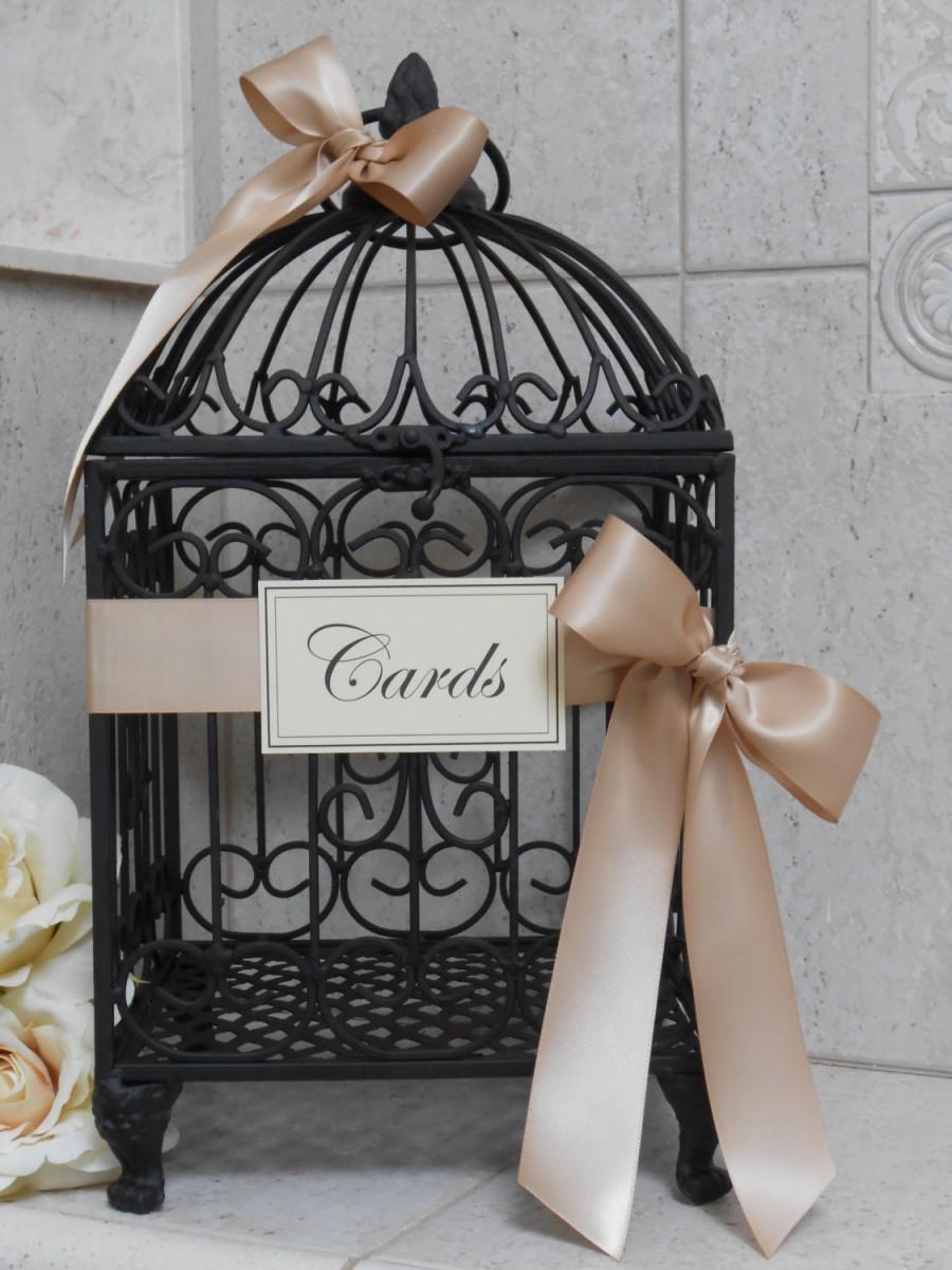 Hochzeit - Black Birdcage Wedding Card Holder / Wedding Cardholder / Vintage Style Wedding Birdcage / Card Box / Black Birdcage / Wedding
