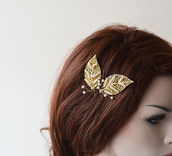 Wedding - Gold Leaf Hair Pin, Wedding Hair Pins, Gold Leaf Bridal Hair Comb, Wedding Accessories, Hair Accessories