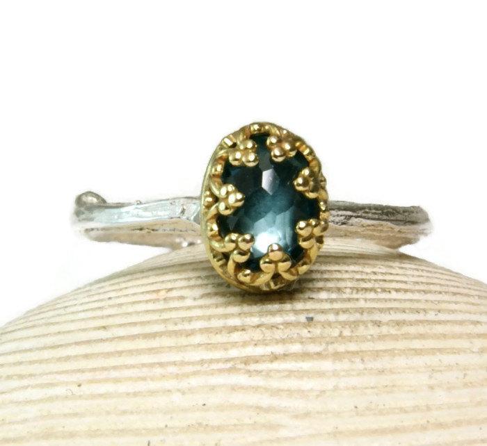 Wedding - London Blue Topaz Twig Ring, Alternative Wedding Set, Natural Gemstone Ring, Botanical Jewelry