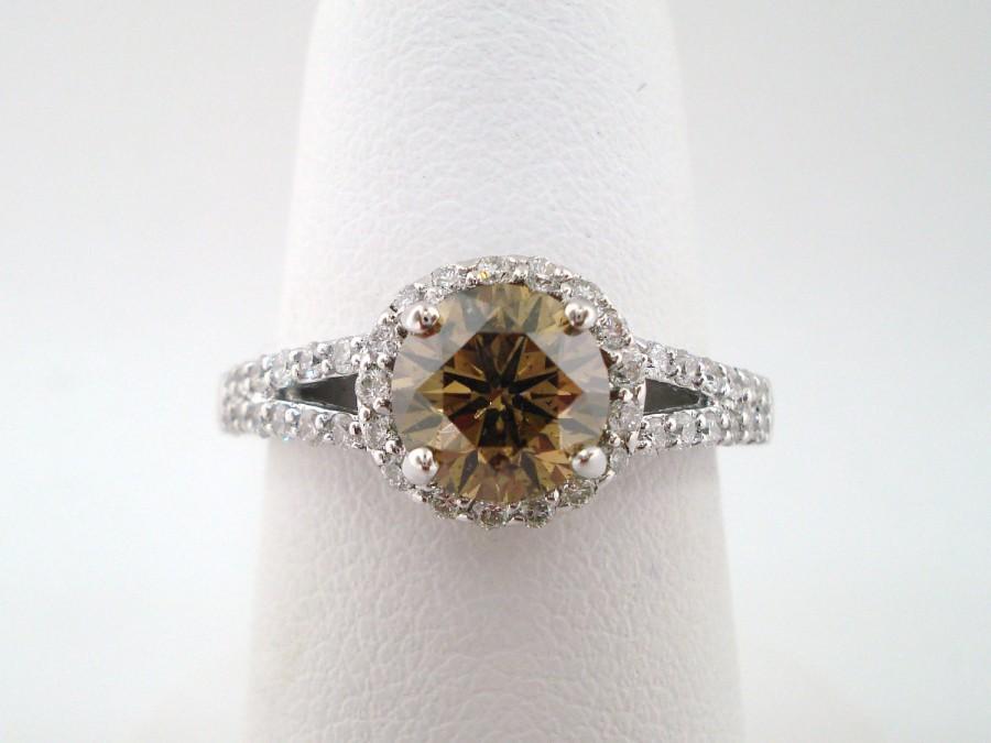 زفاف - Natural Champagne Brown Diamond Engagement Ring Certified 1.49 Carat 14k White Gold Handmade