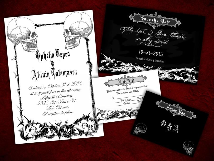 زفاف - Two Souls Gothic Halloween Wedding Invitation, Save the Date, RSVP, and Thank You Digital File Kit Printable