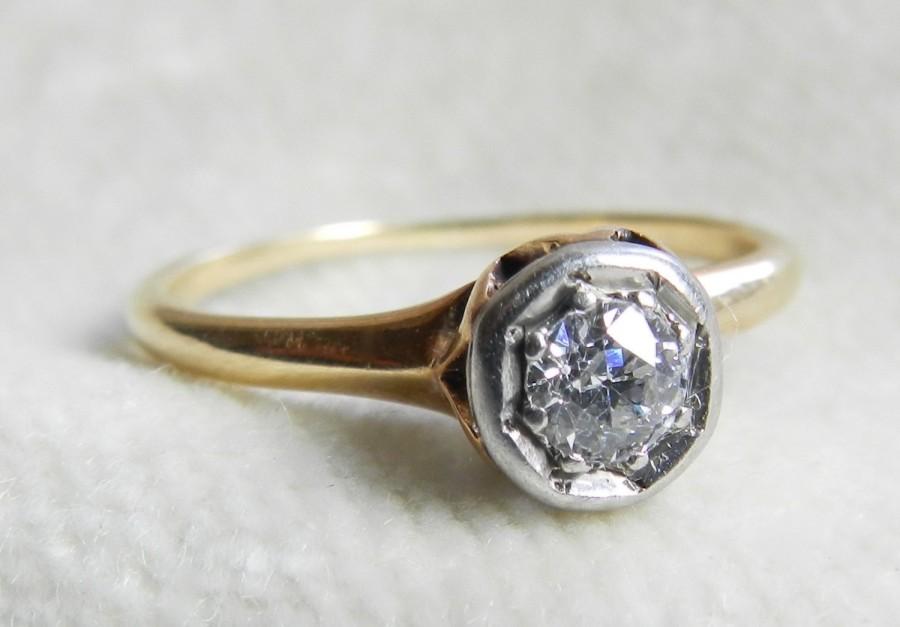 زفاف - Antique Diamond Engagement Ring 0.30 Carat Old European Cut Diamond Vintage Engagement ring 14k Rose Gold