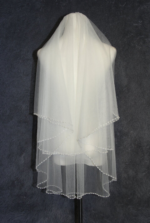 Mariage - 2T bridal veil, hand-string pearl veil, elbow veil, white ivory veil, pearl + comb bridal veil, wedding headpiece