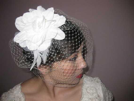 Wedding - Birdcage Veil with handmade flower