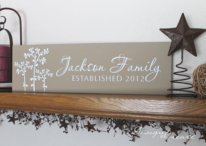Hochzeit - Wedding Gift - BABY'S BREATH Family Established Sign - Wedding sign, personalized family name signs, custom wood sign