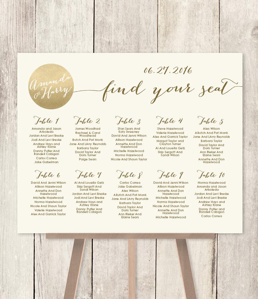 Hochzeit - Wedding Seating Chart Sign DIY / Gold Sparkle Wedding Sign / Metallic Gold and Cream / Find Your Seat / Printable PDF ▷ Customized Sign