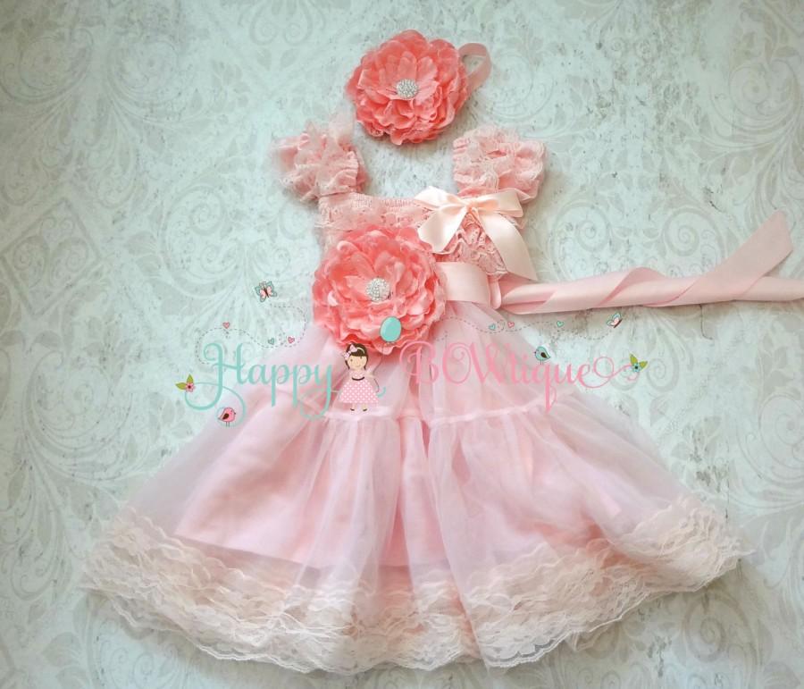 زفاف - Flower girl dress, Princess Flower Pink Chiffon Lace Dress set, Girls dress, baby dress, Birthday dress,Baby Toddler,Pink dress,1st Birthday
