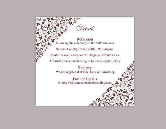 Mariage - DIY Wedding Details Card Template Editable Text Word File Download Printable Details Card Elegant Details Card Template Enclosure Cards