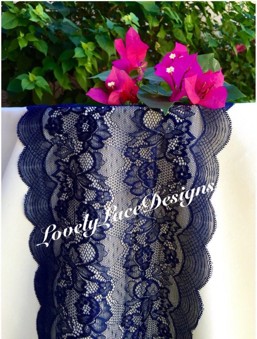 Wedding - NAVY Lace Table Runner/Wedding Decor/ 4ft -10ft x 9"wide/ Tabletop Decor/NAVY Decor/Etsy finds/Nautical/Wedding Ideas