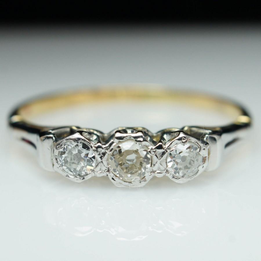 Свадьба - 3 Stone Diamond Engagement Ring & Anniversary Wedding Band 14k Yellow Gold