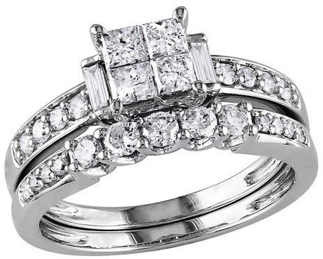 Hochzeit - Diamond 1 CT. T.W. Multishape Diamond Bridal Set in 10K White Gold (GH) (I2:I3)