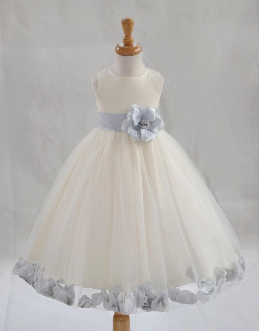 Wedding - Ivory Flower Girl dress tie bow sash pageant petals wedding bridal children bridesmaid toddler elegant sizes 6-18m 2 4 6 8 10 12 14 