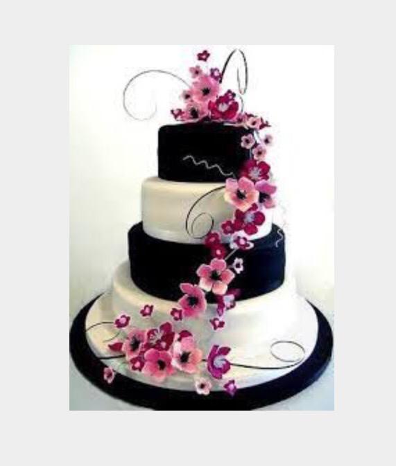Wedding - Black And White, Pink Orchid Cake