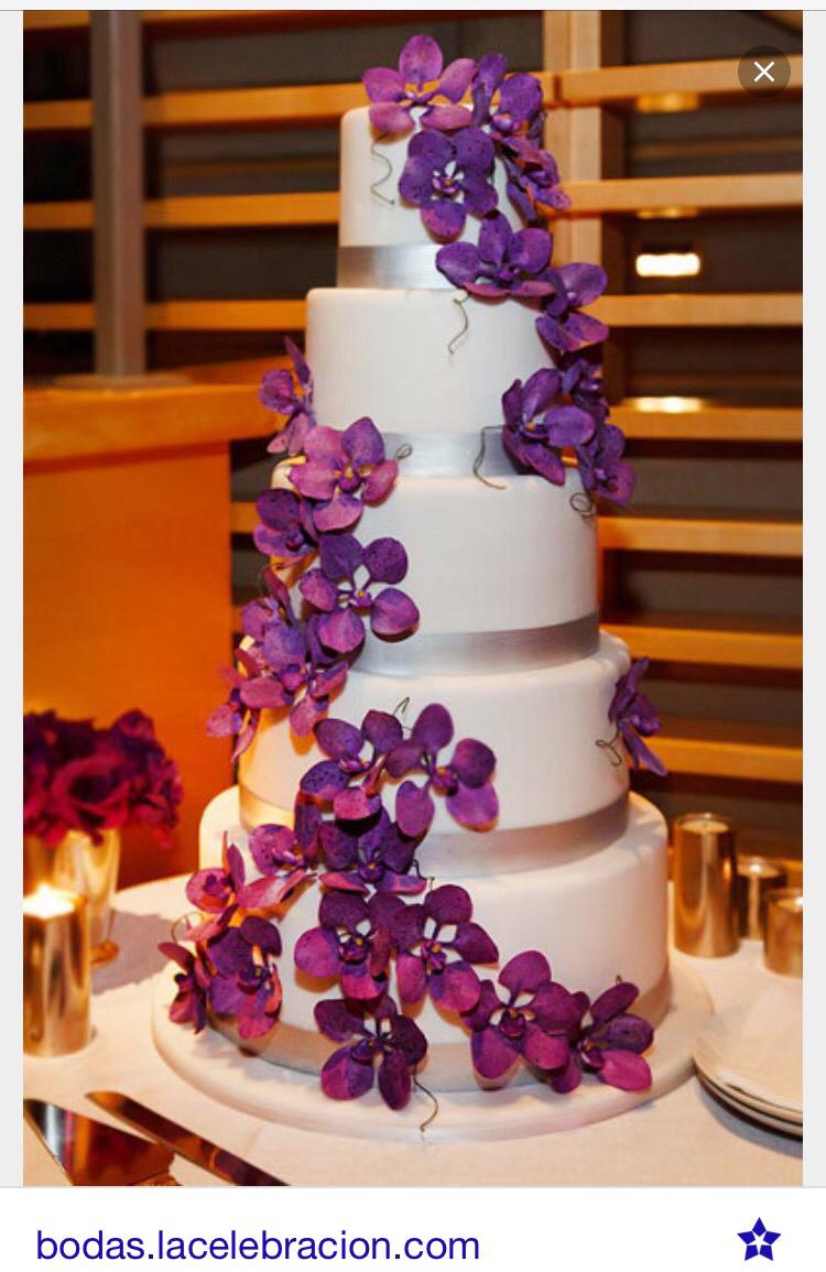 Wedding - White with Purple Orchid Cake