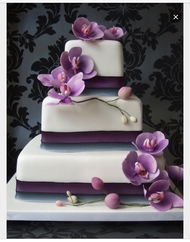 Wedding - White and Purple Orchid Cake