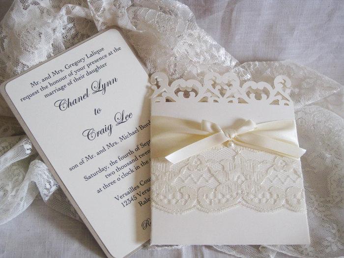 Mariage - Lace Romance Wedding Invitations, French Market Elegant, Shabby Chic, Vintage Inspired, Haute Couture Invitations