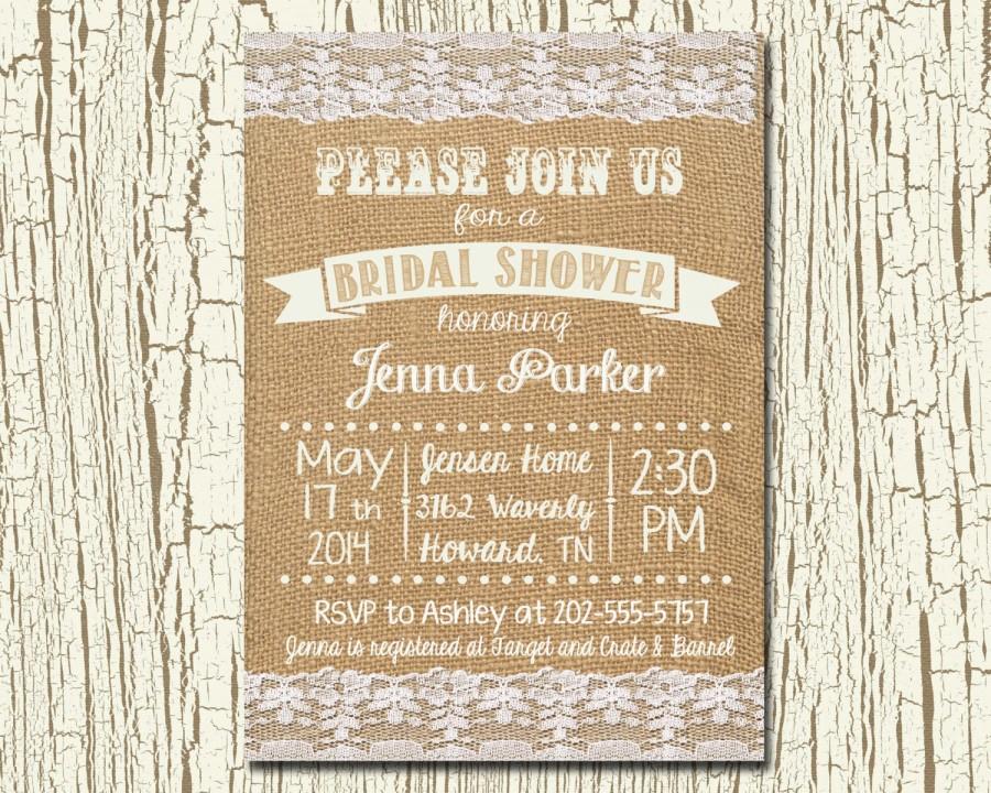 Свадьба - Rustic Wedding Bridal Shower Invitation and Matching Recipe Card - Burlap or Linen - 4x6 or 5x7 Printable Digital Invitation .jpeg format