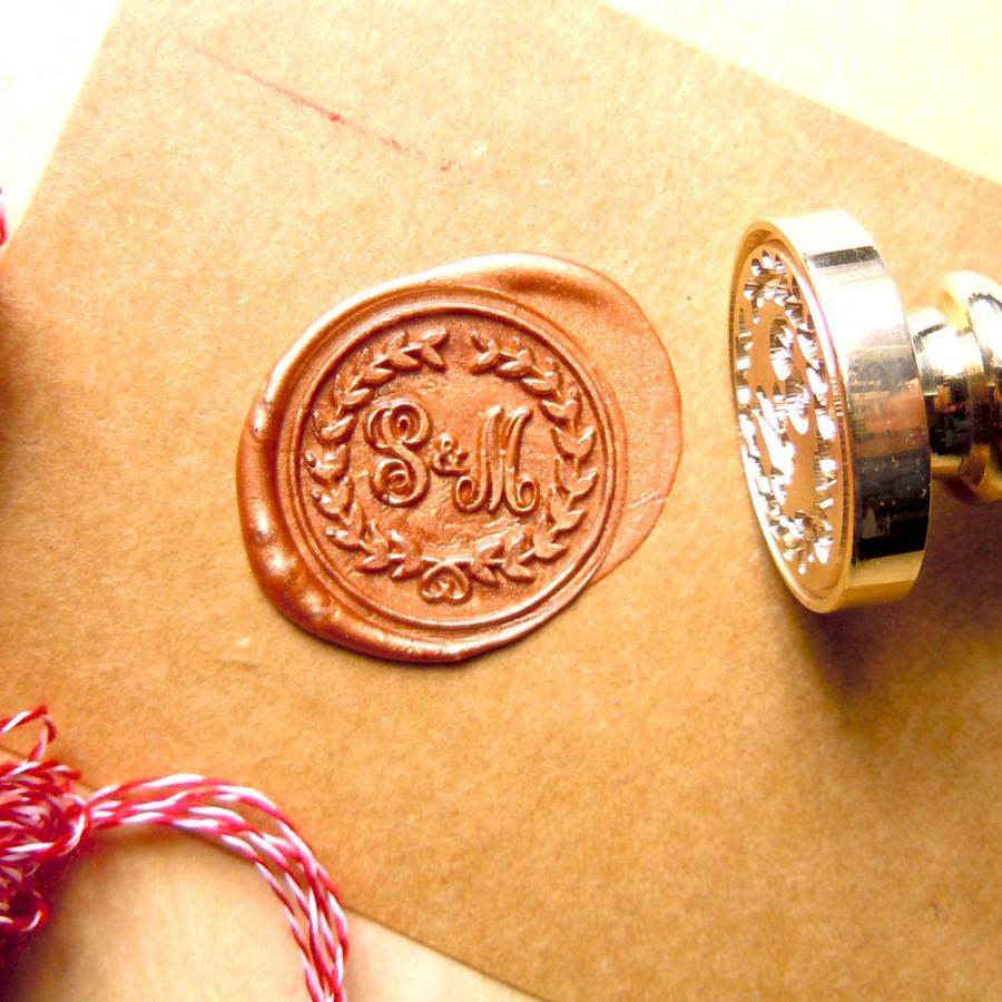 Wedding - Wax Seal Stamp Monogram Initials Wreath Stamps Custom Order