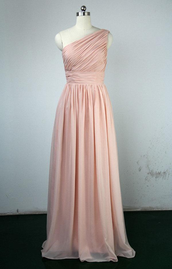 Wedding - Pearl Pink Bridesmaid Dress, Sheath/Column One Shoulder Floor-length Chiffon Bridesmaid Dress