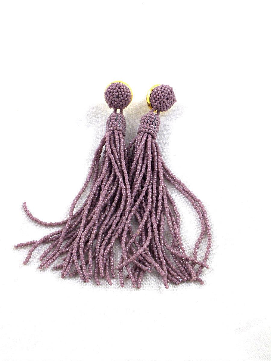 Свадьба - Beaded tassel earrings- long lavender color earrings, statement seed beads earstuds, long tassel bridesmaid earrings, beadwork, gift for her