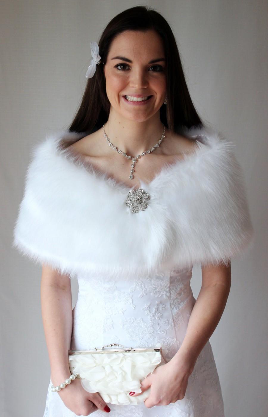 White Faux Fur Wrap Bridal Wrap Bridal Shrug Fur Stole Bridal Fur Shrug Wedding Fur Shawl