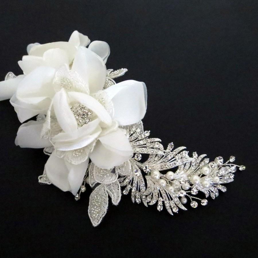 زفاف - Wedding statement headpiece, Bridal headpiece, Bridal hair comb, Bridal hair clip, Rhinestone and pearl hair comb