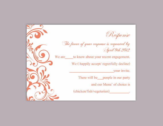 Свадьба - DIY Wedding RSVP Template Editable Text Word File Instant Download Rsvp Template Printable RSVP Cards Orange Rsvp Card Elegant Rsvp Card