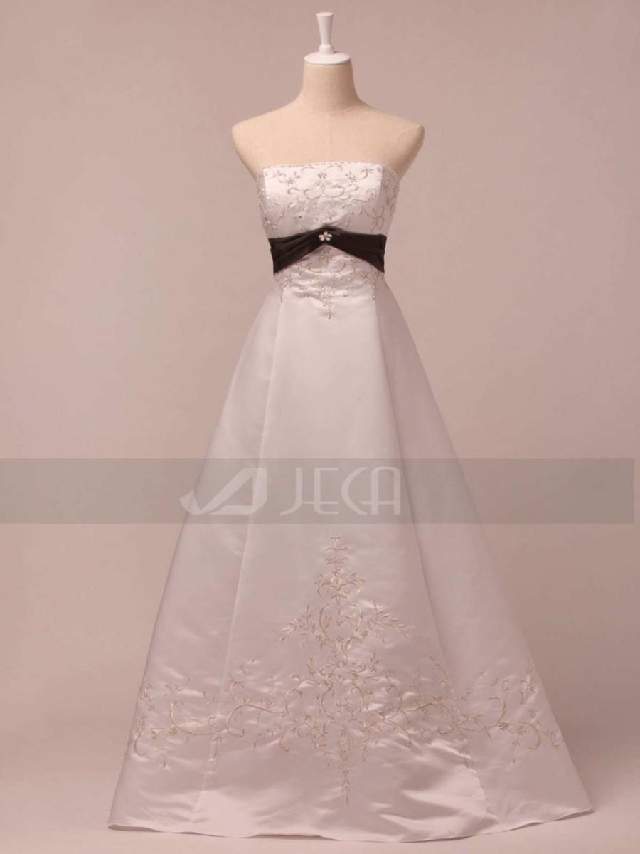 Wedding - Black & White Embroidered Satin Wedding Dress Available in Plus Sizes