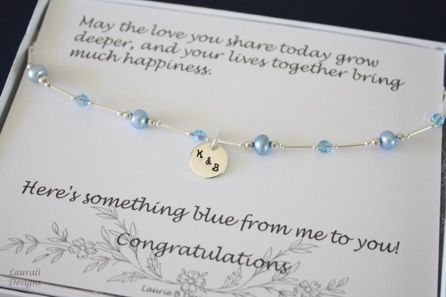 Свадьба - Something Blue Anklet, Bride Gift, Blue Pearl Anklet, Initial Charm Anklet, Pearl & Initial Sterling Silver Adjustable Anklet, Couples Charm
