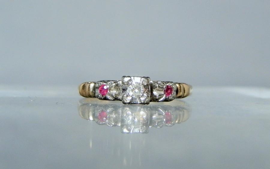 زفاف - Vintage Wedding Engagement Ring Ruby Diamond 14k Gold Size 6.5 Engagement Ring 1920's Bridal Wedding or Gift Quality DanPickedMinerals
