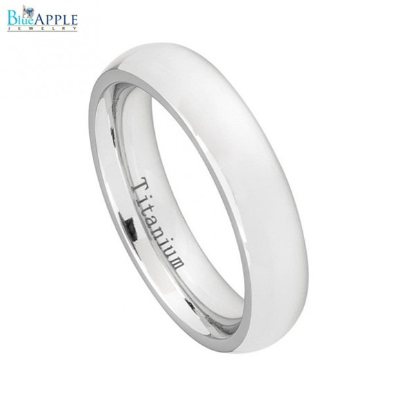 Hochzeit - 5mm White Titanium Classic Domed Ring  His Hers Men Women Wedding Engagement Anniversary Band White Titanium Ring Size 5-9