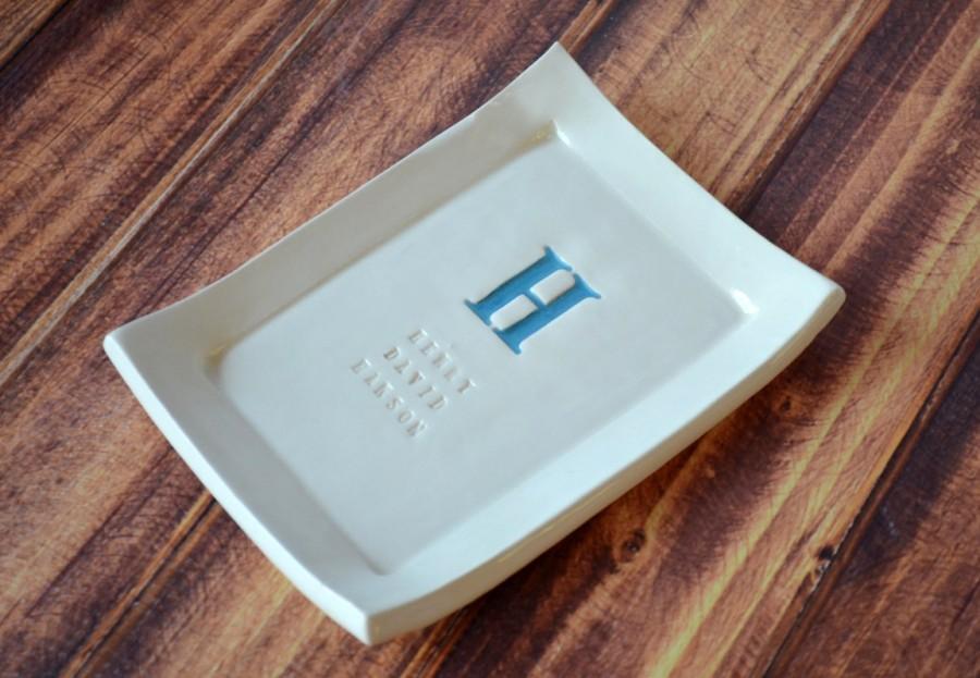 Hochzeit - Baptism Gift - Personalized Miniature Platter - with Blue Initial