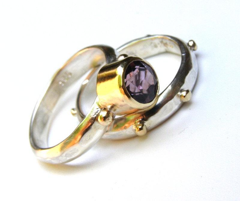 Mariage - Set wedding band ring  Engagement Ring Similar diamond  - Fine 14k gold Amethyst Gemstone MADE TO ORDER