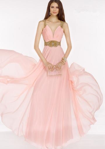 Mariage - Buy Australia 2016 Pink A-line Straps Ruched Beaded Organza Floor Length Evening Dress/ Prom Dresses 6606 at AU$176.16 - Dress4Australia.com.au