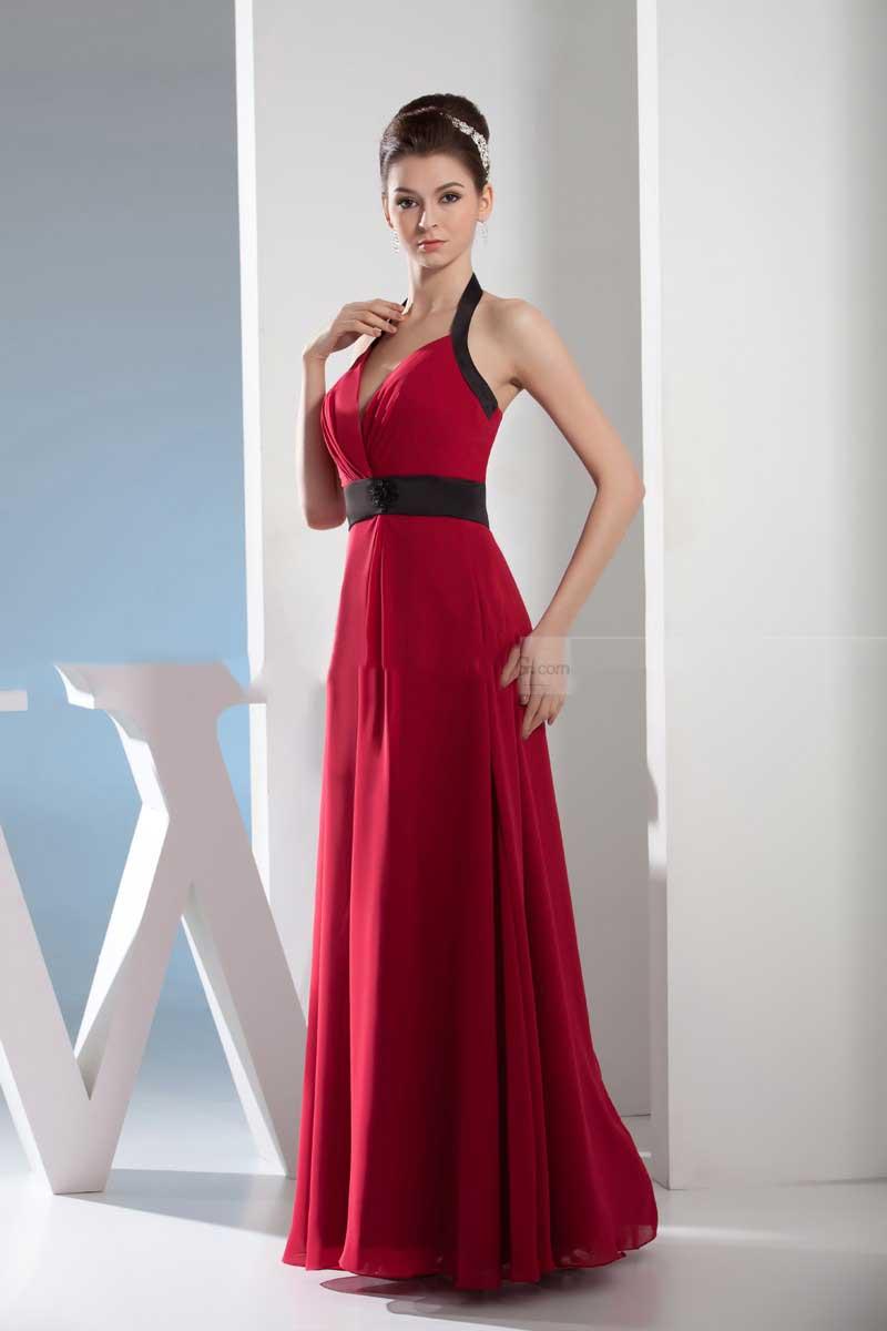 Свадьба - Violet-Halter A-Line Chiffon Red Long Prom Dress